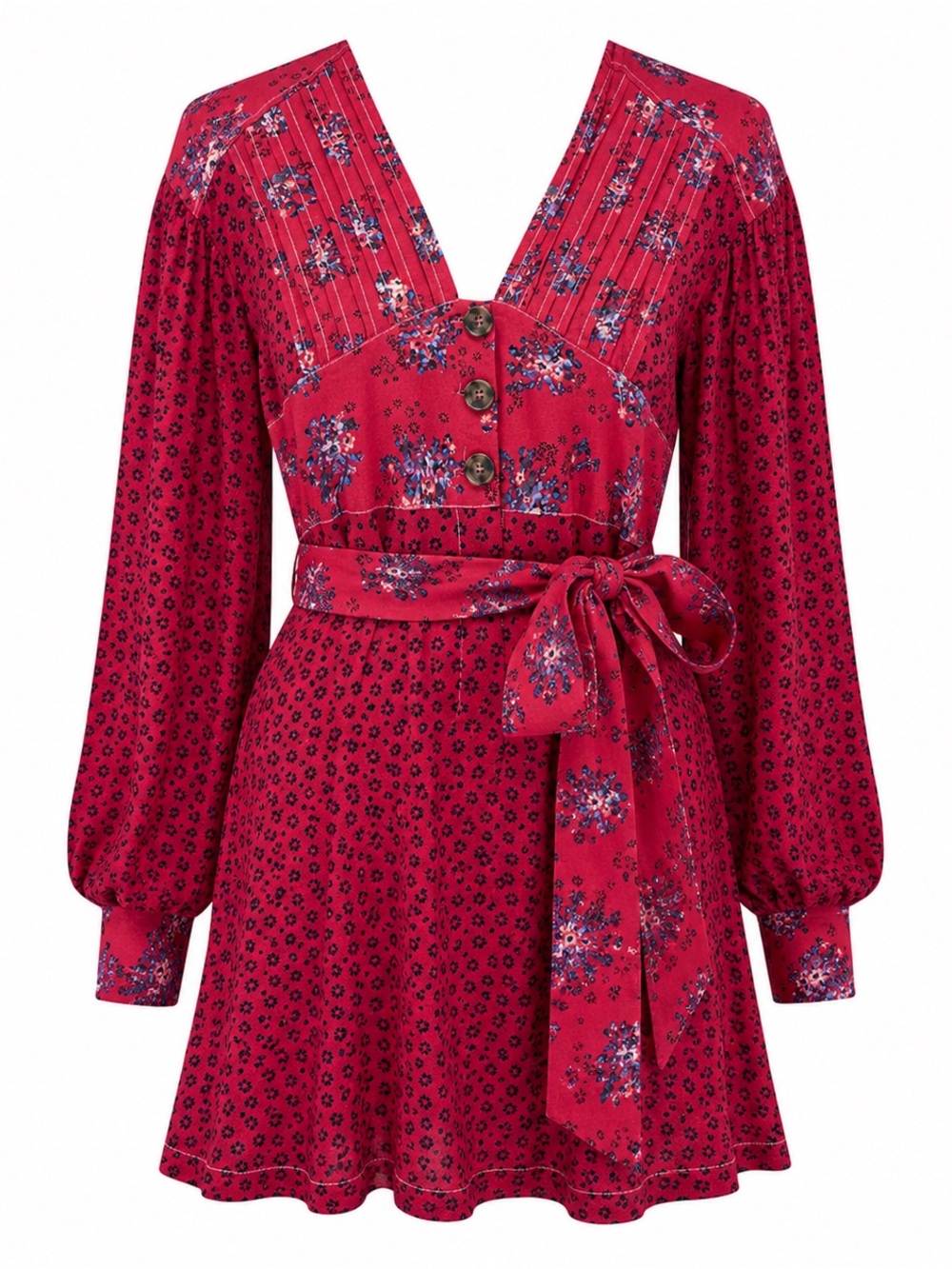 Free People Wonderland Red Black Printed Mini Dress Sz XS Extra Small MSRP: $128